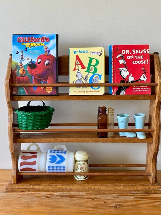Other - Wooden Wall Shelf Spice Rack Tiered Display Oak Tone
